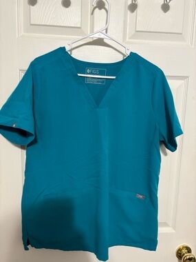 Figs Teal V-Neck Medical Scrub Top